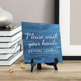 Signs ByLITA Please Wash Your Hands, Before Leaving, Wood Color, Square Table Sign (5" x 5”)