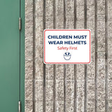 Classic Framed Plus Children Must Wear Helmets – Safety First Door or Wall Sign | Child Safety Business Signs