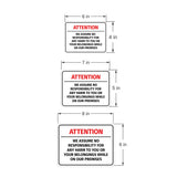 Classic Framed Plus Attention - We Assume No Responsibility For Any Harm To You Or Your Belongings While On Our Premises Wall or Door Sign | Easy Installation | Disclaimer Waiver Notice