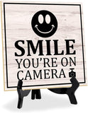 Smile You're On Camera 5"x 5" Square Table Sign With Acrylic Easel|Home & Office Decor|Multipack