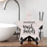 Sign ByLITA Employees Must Wash Hands, Wood Color Star Table Sign (6"x5")