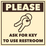 Signs ByLITA Square Please Ask For Key To Use Restroom Door or Wall Sign | Public Signage