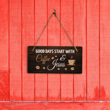 Good Days Start With Coffee & Jesus 5" x 10" Hanging Wall or Door Sign | Funny Religious Coffee Home & Office Décor