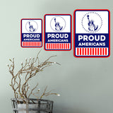 Portrait Round Plus Proud Americans Door or Wall Sign | Easy Installation | Patriotic Stars and Stripes USA Pride Sign
