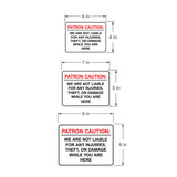 Classic Framed Plus Patron Caution: We are not liable for any injuries, theft, or damage while you are here Wall or Door Sign | Easy Installation | Disclaimer Waiver Notice