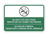 Classic Framed Plus Do Not Put Any Food, Waste or Fat Down The Drains Wall or Door Sign | Bilingual Spanish and English Workplace Business Signage