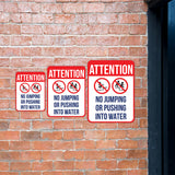 Portrait Round Plus Attention No Jumping Or Pushing Into Water Wall or Door Sign | Indoor Gym & Pool Signage