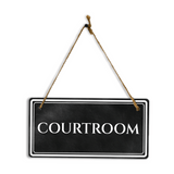 Courtroom 5" x 10" Hanging Wall or Door Sign | Legal and Court House Rustic Twine Signage
