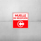 Square Plus Muelle De Recepción Left Arrow Wall or Door Sign | Spanish | Health & Safety Warehouse Business Signage