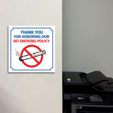 Square Plus Thank You For Honoring Our No Smoking Policy Door or Wall Sign | Workplace Cleaning Signage