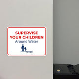 Classic Framed Plus Supervise Your Children Around Water Door or Wall Sign | Child Safety Business Signs