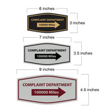 Signs ByLITA Fancy Complaint Dept. 100000 Miles Arrow Funny Office Wall or Door Sign