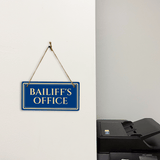 Bailiff's Office 5" x 10" Hanging Wall or Door Sign | Legal and Court House Rustic Twine Signage