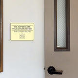 Classic Framed Plus We Appreciate Your Cooperation with Our Procedures Door or Wall Sign | Medical Facility Greeting & Reception