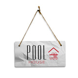 Pool House 5x10 Hanging Plus Wall or Door Sign | Rustic Twine | Range of Vibrant Decor Styles | Room Signs For Home and Business