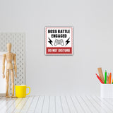 Square Plus Boss Battle Engaged - Do Not Disturb Wall or Door Sign | Easy Installation | Gaming Room Signage