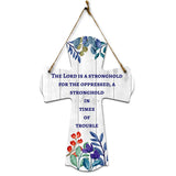 The Lord is a stronghold for the oppressed, a stronghold in times of trouble Cross Hanging Sign | Rustic Twine | Inspiring Religious Bible Decor