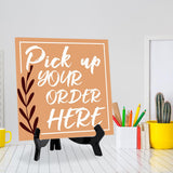 Pick Up Your Order Here 5"x 5" Square Table Sign With Acrylic Easel | Restaurant & Cafe Decor
