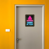 Portrait Round Plus Warning: Gamer at Play Wall or Door Sign | Easy Installation | Gaming | Home Decor