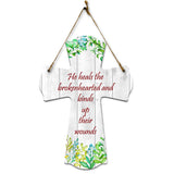 He heals the brokenhearted and binds up their wounds Cross Hanging Sign | Rustic Twine | Inspiring Religious Bible Decor