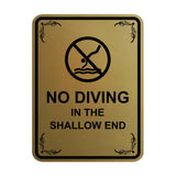 Signs ByLITA Portrait Round No Diving in The Shallow End Door or Wall Sign | Easy Installation | Elegant Design | Pool Safety