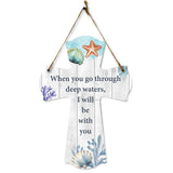 When you go through deep waters, I will be with you Cross Hanging Sign | Rustic Twine | Inspiring Religious Bible Decor