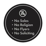 Circle No Sales, No Religion, No Flyers, No Soliciting Wall or Door Sign