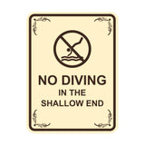 Signs ByLITA Portrait Round No Diving in The Shallow End Door or Wall Sign | Easy Installation | Elegant Design | Pool Safety