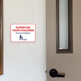 Classic Framed Plus Supervise Your Children Around Water Door or Wall Sign | Child Safety Business Signs