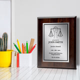 Legal and Justice Theme Custom Award Plaque |Easel Mount Option | Achievement and Service Personalizable Plaques