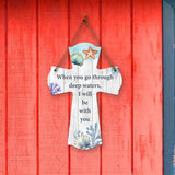 When you go through deep waters, I will be with you Cross Hanging Sign | Rustic Twine | Inspiring Religious Bible Decor
