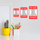 Portrait Round Plus Por favor, alimentos, chicles, bebidas y artículos de vidrio están prohibidos Wall or Door Sign | Spanish Dressing Room Retailer Signage