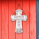 The steadfast love of the Lord never ceases; his mercies never come to an end Cross Hanging Sign | Rustic Twine | Inspiring Religious Bible Decor
