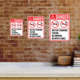 Portrait Round Plus Danger Battery Charging Station. No Smoking Or Open Flames. Door or Wall Sign | Health & Safety Signage