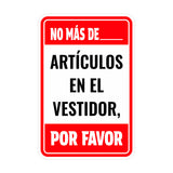 Portrait Round Plus No más de ____ artículos en el vestidor, por favor Wall or Door Sign | Spanish Dressing Room Retailer Signage