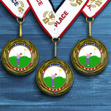 All Quality Golf Wreath Design Medal - 1st, 2nd, 3rd Place