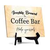 Freshly Brewed Coffee Bar Help Yourself Table or Counter Sign with Easel Stand, 6
