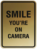 Signs ByLITA Portrait Round Smile you're on camera Sign - Laser-Engraved Lettering | Durable ABS Plastic | Vibrant Colors | Powerful Foam Tape