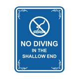 Signs ByLITA Portrait Round No Diving in The Shallow End Door or Wall Sign | Easy Installation | Elegant Design | Pool Safety