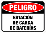 Classic Framed Plus Peligro Estación De Carga De Baterías Door or Wall Sign | Spanish Business Signage