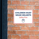 Classic Framed Plus Children Must Wear Helmets – Safety First Door or Wall Sign | Child Safety Business Signs