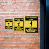 Portrait Round Plus Construction Zone Adult Supervision Required Wall or Door Sign | Health And Safety Signage