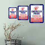 Portrait Round Plus American Pride: United We Stand Door or Wall Sign | Easy Installation | Patriotic Stars and Stripes USA Pride Sign