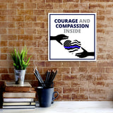 Square Plus Courage and Compassion Inside Wall or Door Sign | Police First Responders Appreciation Signage