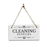 Cleaning Supplies 5x10 Hanging Plus Wall or Door Sign | Rustic Twine | Range of Vibrant Decor Styles | Room Signs For Home and Business
