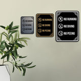 Signs ByLITA Portrait Round No Running, No Diving, No Peeing Door or Wall Sign | Easy Installation | Elegant Design | Pool Safety