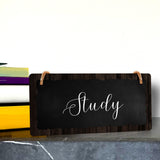 Study 5x10 Hanging Plus Wall or Door Sign | Rustic Twine | Range of Vibrant Decor Styles | Room Signs For Home and Business