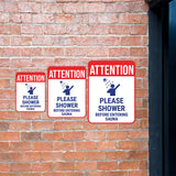 Portrait Round Plus Attention Please Shower Before Entering Sauna Wall or Door Sign | Indoor Gym Signage