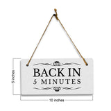 Back in 5 Minutes 5" x 10" Hanging Wall or Door Sign | Rustic Twine | Stylish Business or Office Signage