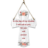 In the day of my trouble I will call to you, for you will answer me Cross Hanging Sign | Rustic Twine | Inspiring Religious Bible Decor
